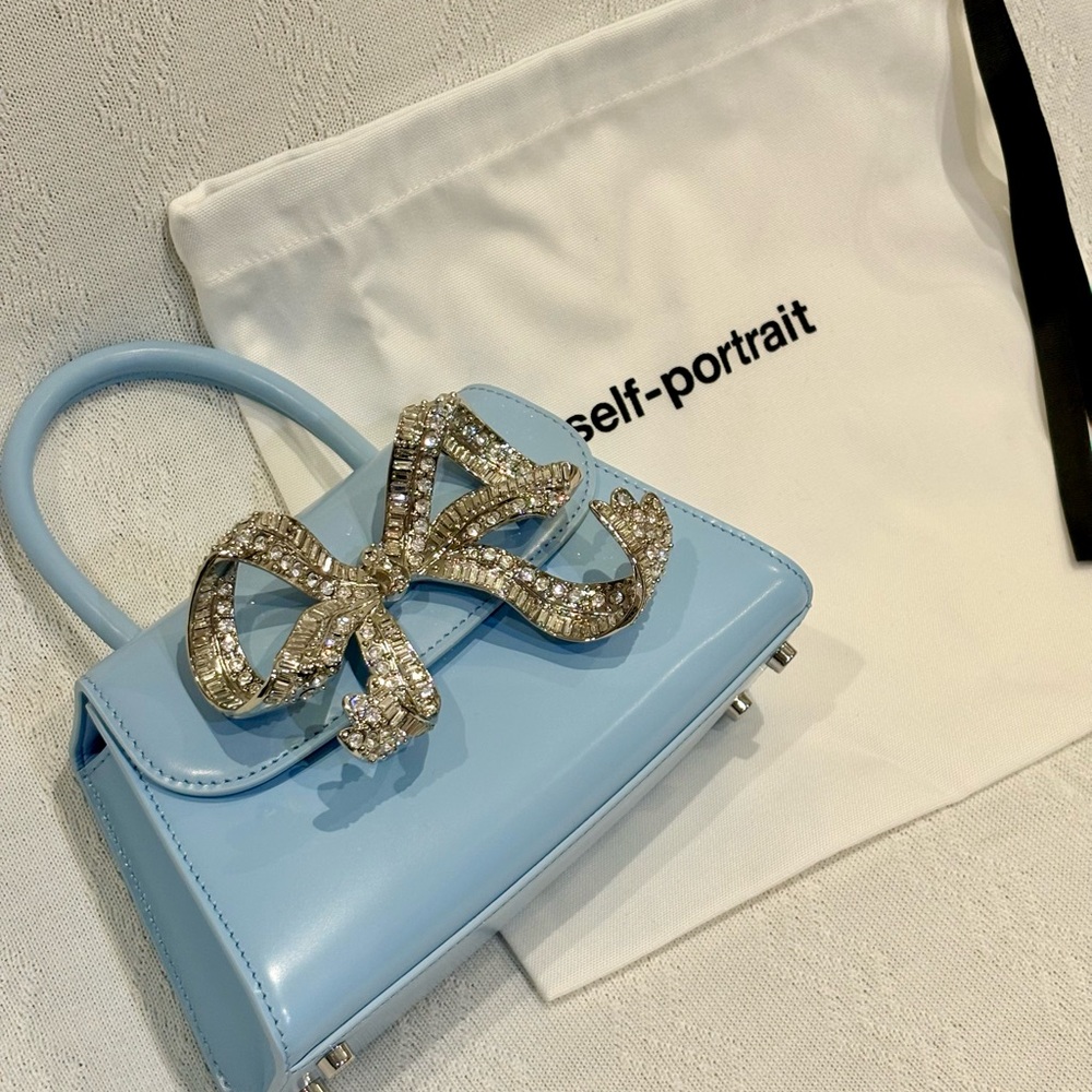 Self-Portrait Light Blue Mini Bag with Crystal Bow